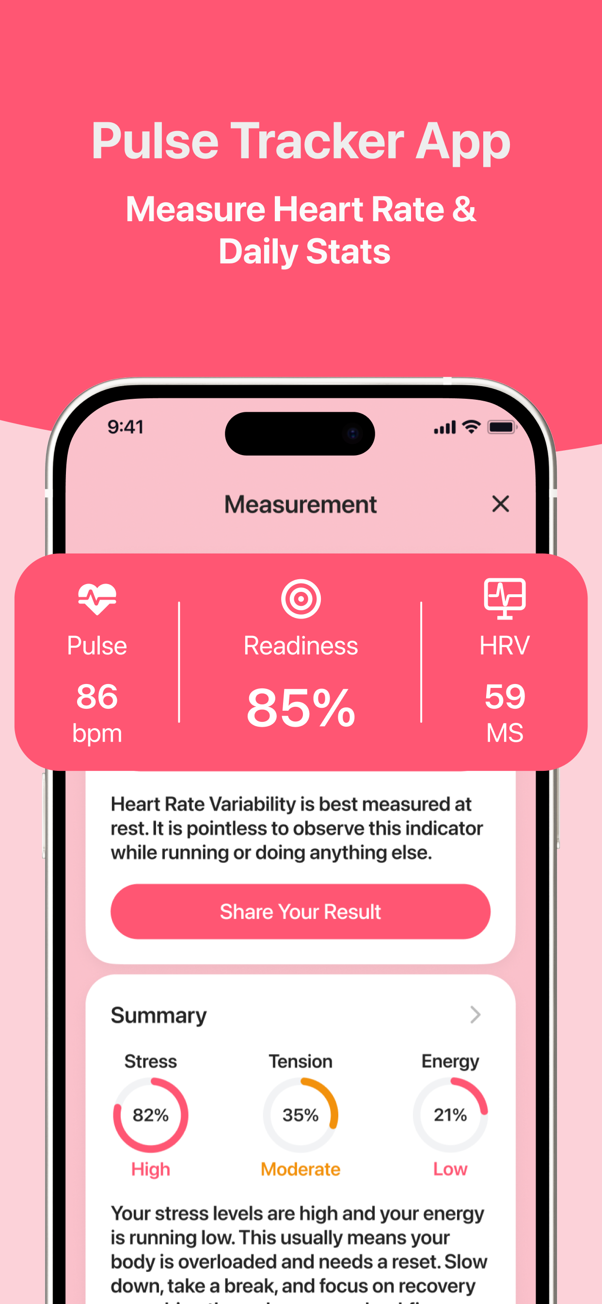 HeartLog — Pulse Tracker screen